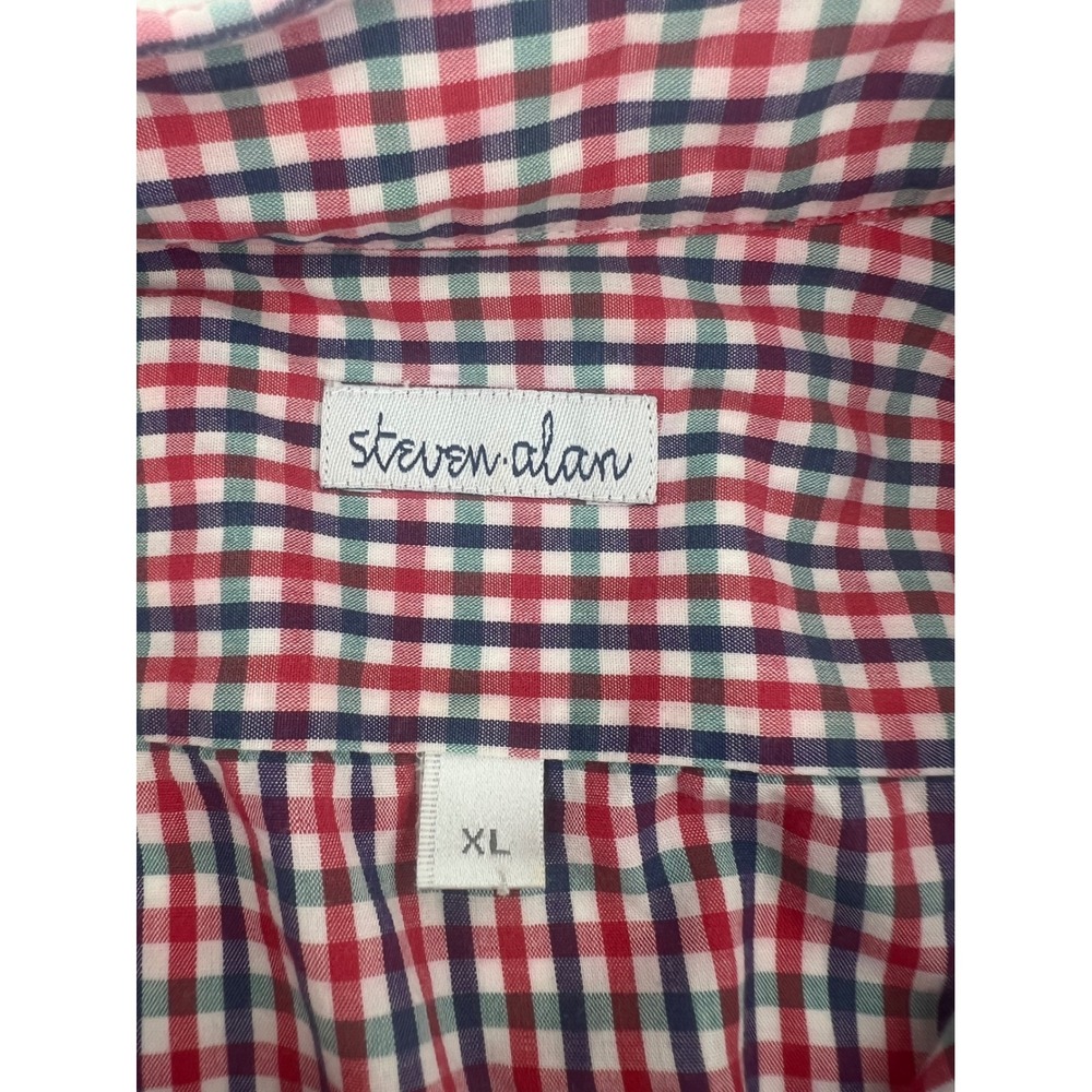 Steven Alan Mens XL Gingham Check Button Down Shirt Red Navy Blue Long Sleeve - Picture 4 of 6
